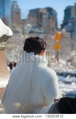 Bride In The Winter Against The Backdrop Of New York