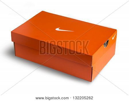 Mallorca Spain -Mai 10 2016: Red Nike shoes box isolated on white background
