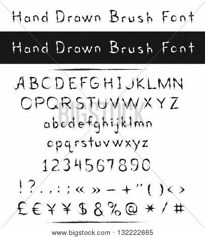 Hand drawn font. Brush stroke alphabet. Grunge style Handwritten. Isolated on white background.