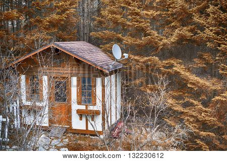 Fall in the mountain. hut isolated .