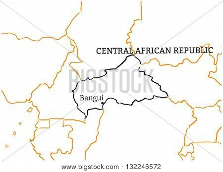Central African Republic country with its capital Bangui in Africa hand-drawn sketch map isolated on white