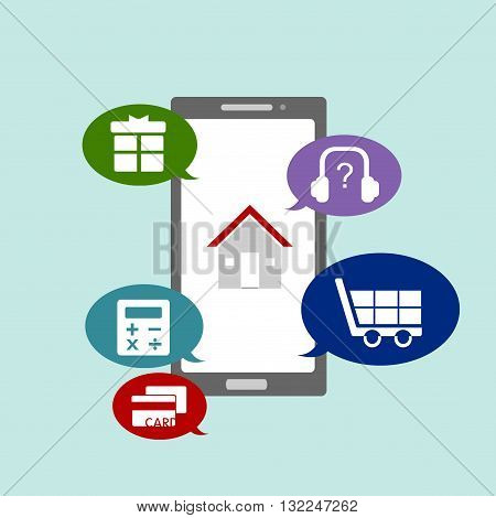 business icons of shopping with smart phone