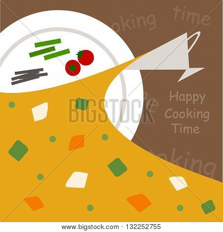 illustration of happy cooking delicious curry vegetables