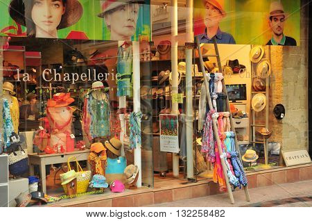 Valence France - april 13 2016 : a hat shop in the city centre