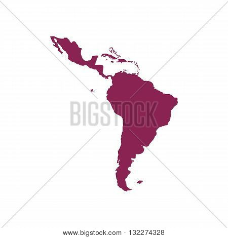 Purple Latin America map silhouette vector illustration isolated on white backgorund.
