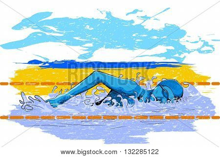 Concept of sportsman doing swimming. Vector illustration