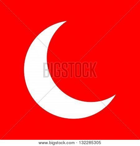 Moon sign illustration. White icon on red background.