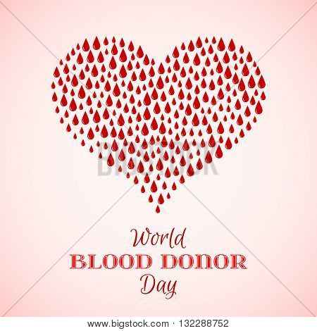 Vector Red Drops of Blood in Shape of Heart. Element for the World Blood Donor Day and other medical projects and design. Red Heart Icon. Medical Blood Donation Design Elements.