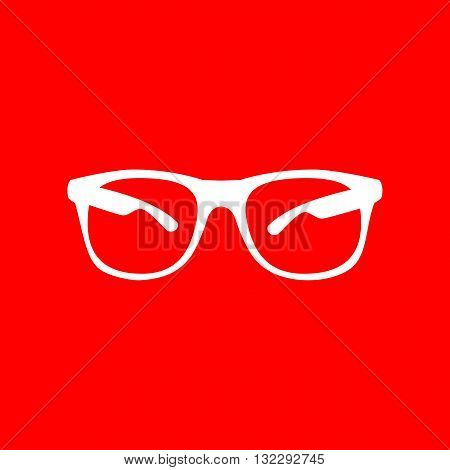 Sunglasses sign illustration. White icon on red background.