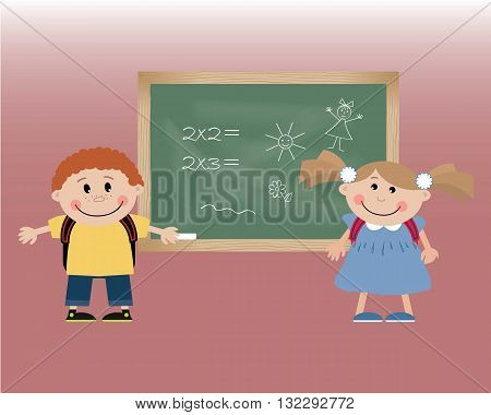 Children against a blackboard. Vector illustration. It can be used for the websites, children's magazines and typographical production