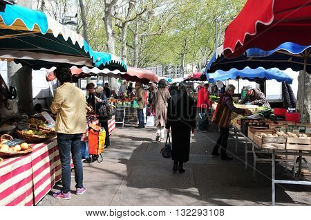 Lyon France - april 13 2016: the Saint Antoine quay market