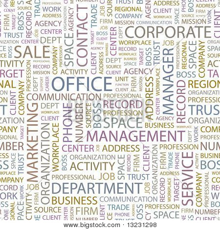 KANTOOR. Naadloze vector achtergrond. Wordcloud illustratie.