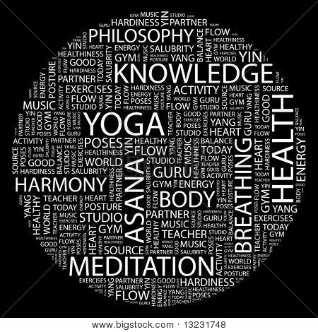 YOGA. Word collage on black background. Vector illustration.