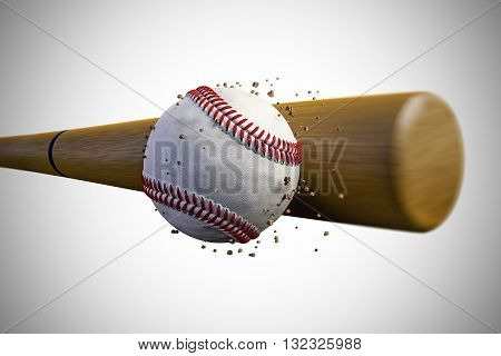 3d illustration of a baseball bat smashing a baseball ball