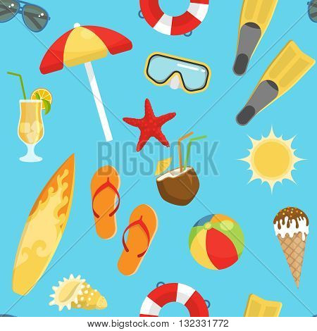 seamless background flat summerset pattern with on a beach theme and vacation at sea vector illustration