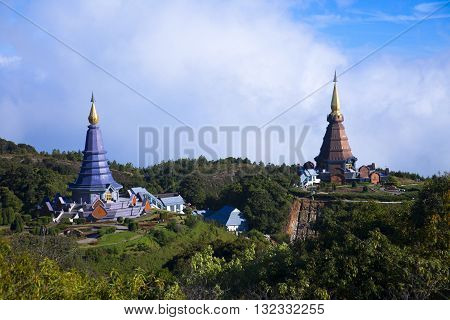 Napapon Phoom-siri Chedi - a temple dedicated to the Queen of Thailand commemorating her 60th birthday near the summit of Doi Inthanon Thailand's highest peak.