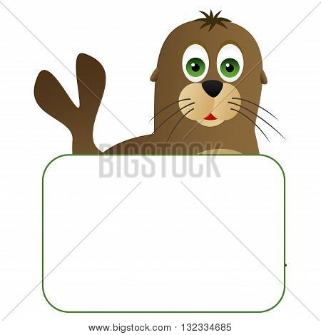 Cute cartoon seal with a blank board
