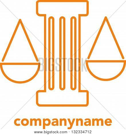 Lawyer logo with greece column. Concept of logo of lawyer in the form of scales and greece column.