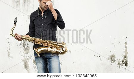 Jazzman Musical Artist Playing Saxophone Concept