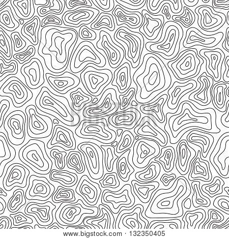 Vector Linear Seamless Pattern. Abstract Topographic Texture. Modern Monochrome Outline Background.