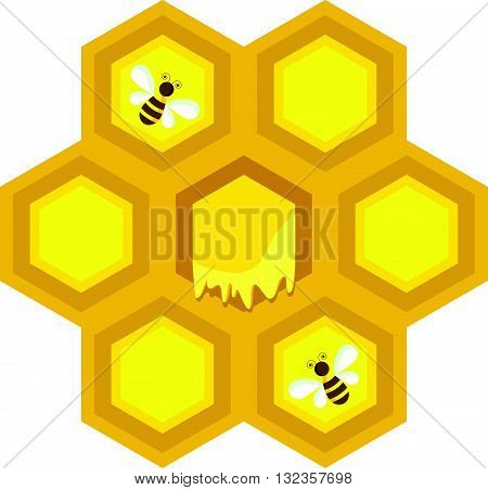 The element of the cells with honey and bees. Graphic arts.