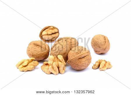 Fresh walnuts with a shell isolated on white background