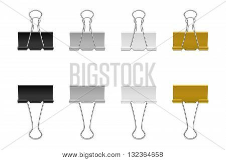 Set of multicolor binder clips, isolated on a white background. Vector EPS10 illustration.