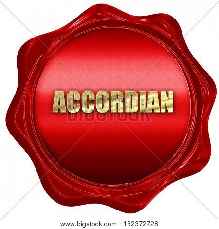 accordian, 3D rendering, a red wax seal