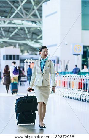 Asian Flight Attendant At Incheon International Airport