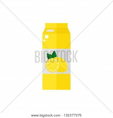 Pack of juice. Lemon pack of juice icon isolated on white background. Fresh lemon juice. Flat style vector illustration.
