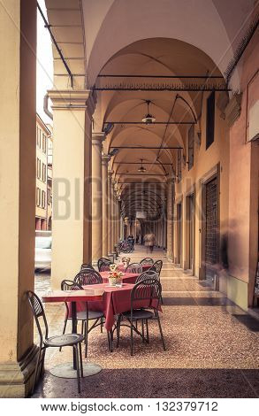 view of well known arches of Bologna Italy