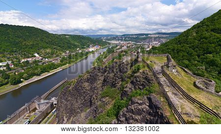 Castle Strekov in valley of river Labe in Usti nad Labem city
