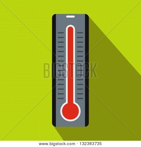 Thermometer indicates extremely high temperature icon in flat style on a green background
