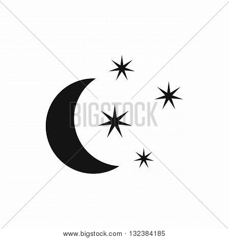 Moon and stars icon in simple style isolated on white background