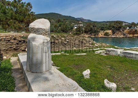 Ancient Column in Archaeological site of Aliki, Thassos island,  East Macedonia and Thrace, Greece