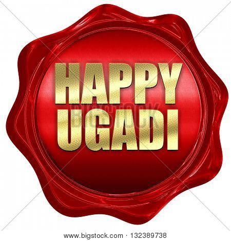 happy ugadi, 3D rendering, a red wax seal
