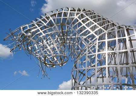 BROMONT QUEBEC CANADA JUNE 01 2016: By Mathieu Isabelle new statue in Bromont. The home of the Parc equestre Olympique de Bromont, equestrian park.