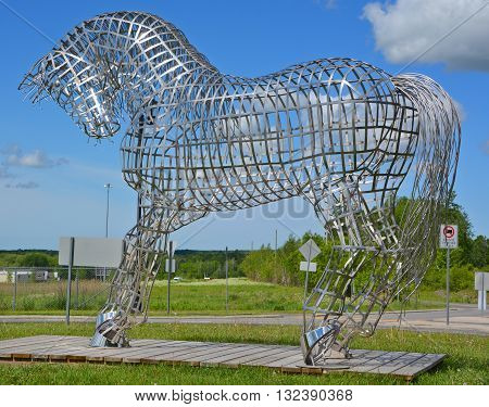 BROMONT QUEBEC CANADA JUNE 01 2016: By Mathieu Isabelle new statue in Bromont. The home of the Parc equestre Olympique de Bromont, equestrian park.