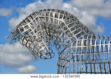 BROMONT QUEBEC CANADA JUNE 01 2016: By Mathieu Isabelle new statue in Bromont. The home of the Parc equestre Olympique de Bromont, equestrian park.