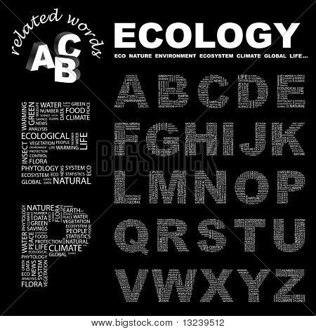 ECOLOGY. Vector letter collection. Illustration with different association terms.