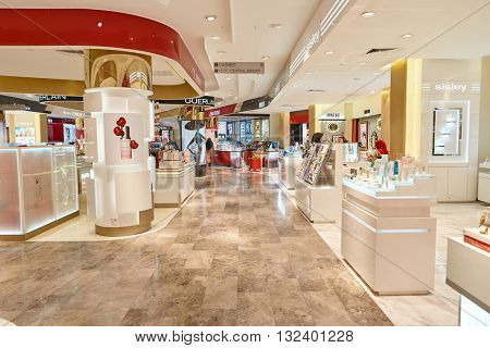 KUALA LUMPUR, MALAYSIA - MAY 09, 2016: inside of Suria KLCC shopping mall in Petronas Twin Towers. Suria KLCC is one of the largest shopping malls in Malaysia