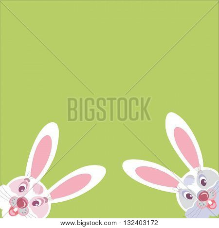 Two funny Bunny peeking out of the corner vector image with empty space for text.