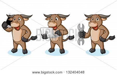 Buffalo Cream Mascot with phone laptop and tools