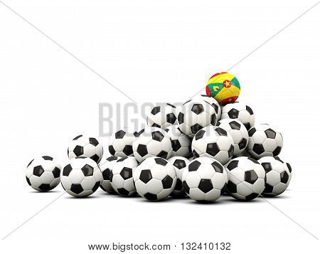 Pile Of Soccer Balls With Flag Of Grenada