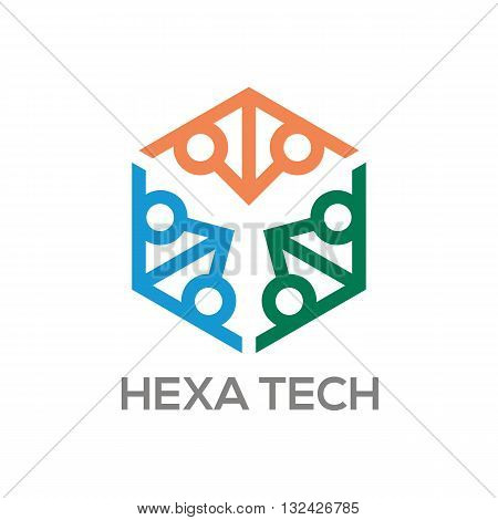 Logo abstract connection hexa technology vector symbol