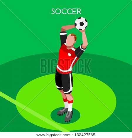 Soccer Throw Player Athlete Summer Games Icon Set.3D Isometric Field Soccer Match and Players.Sporting International Competition Championship.Sport Soccer Infographic Football Vector Illustration.