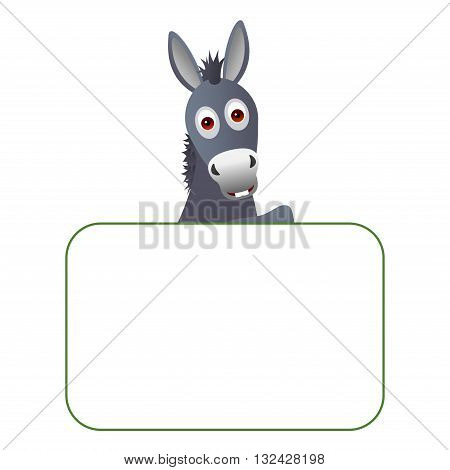 Clipart picture of a donkey cartoon character holding a blank board.