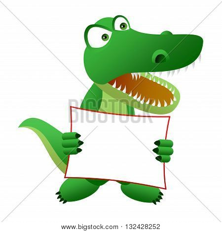 Clipart picture of a crocodile cartoon character holding a blank board.
