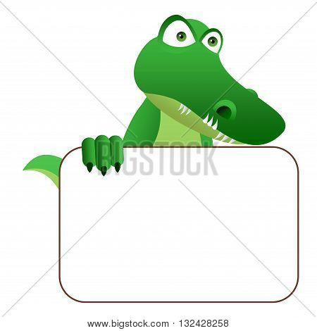 Clipart picture of a crocodile cartoon character holding a blank board.
