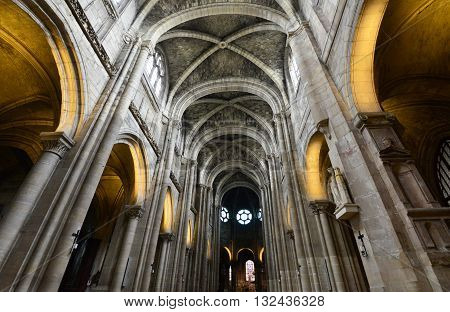 Poissy France - april 4 2016 : the picturesque collegiate church in spring